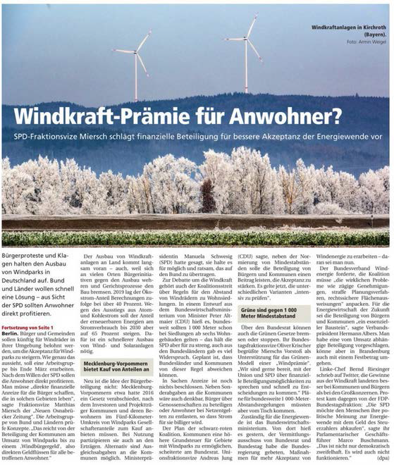 OP Windkraft Praemie fuer Anwohner 03012020