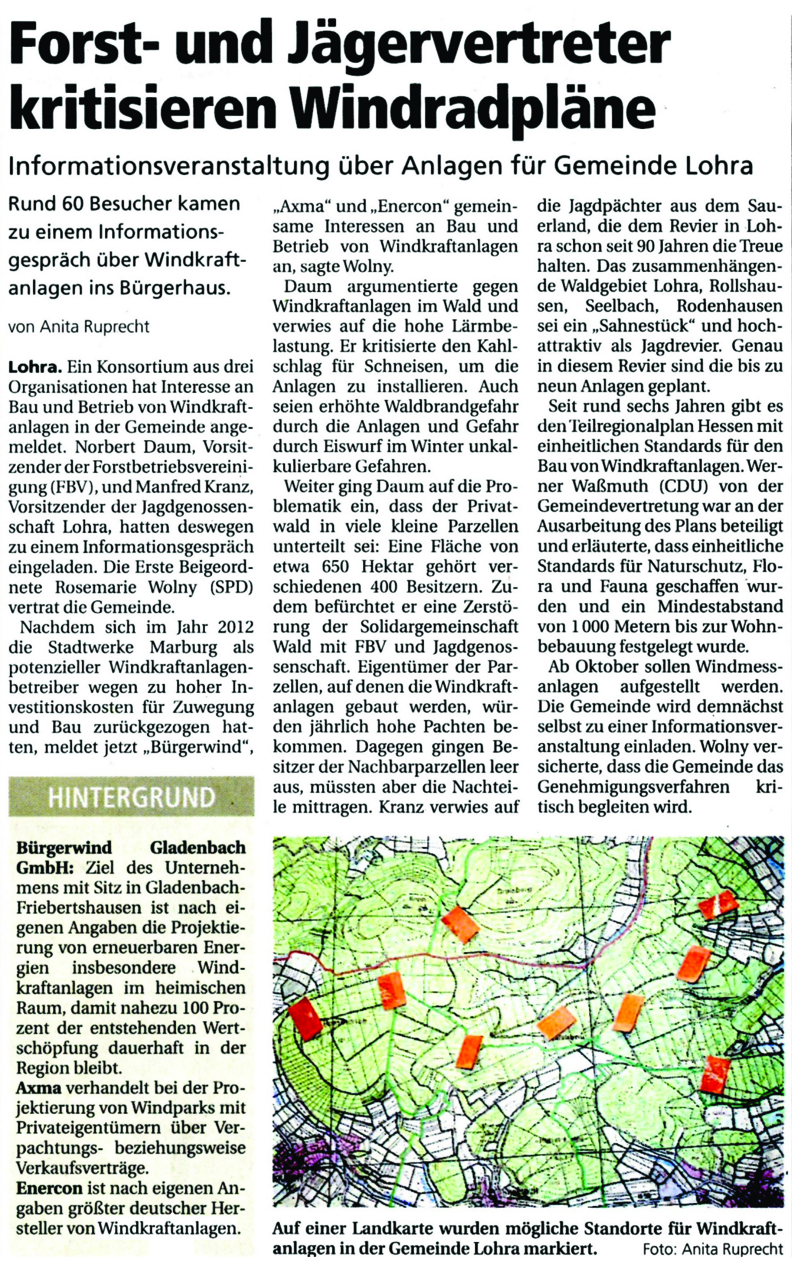 OP Forst und Jaegervertreter kritisieren Windradplaene 05.08.2017