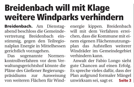OP Breidenbach will mit Klage weitere Windparks verhindern 04.10.2018